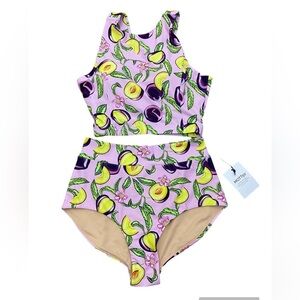 Mott50 UPF 50+ Bella Swimsuit Set High Waist Cropped Swim Top NWT Plum Novelty